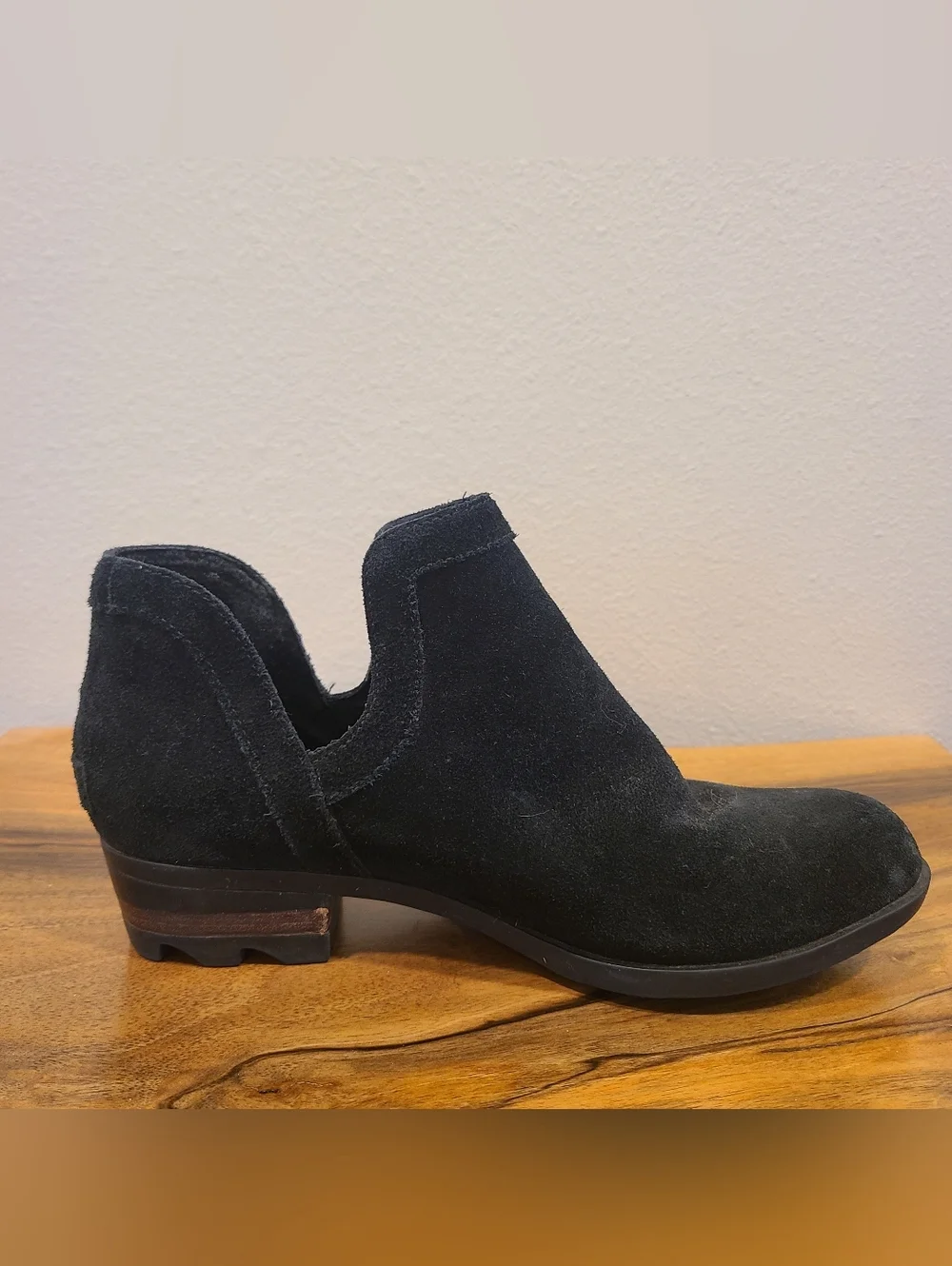 Sorel Lolla Black Suede Cut Out Bootie